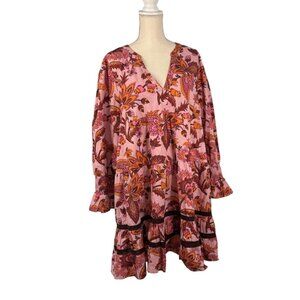NWT Tuckernuck Women Pink Ornate Chintz Floral Long Sleeve A Line Dress Size 2XL